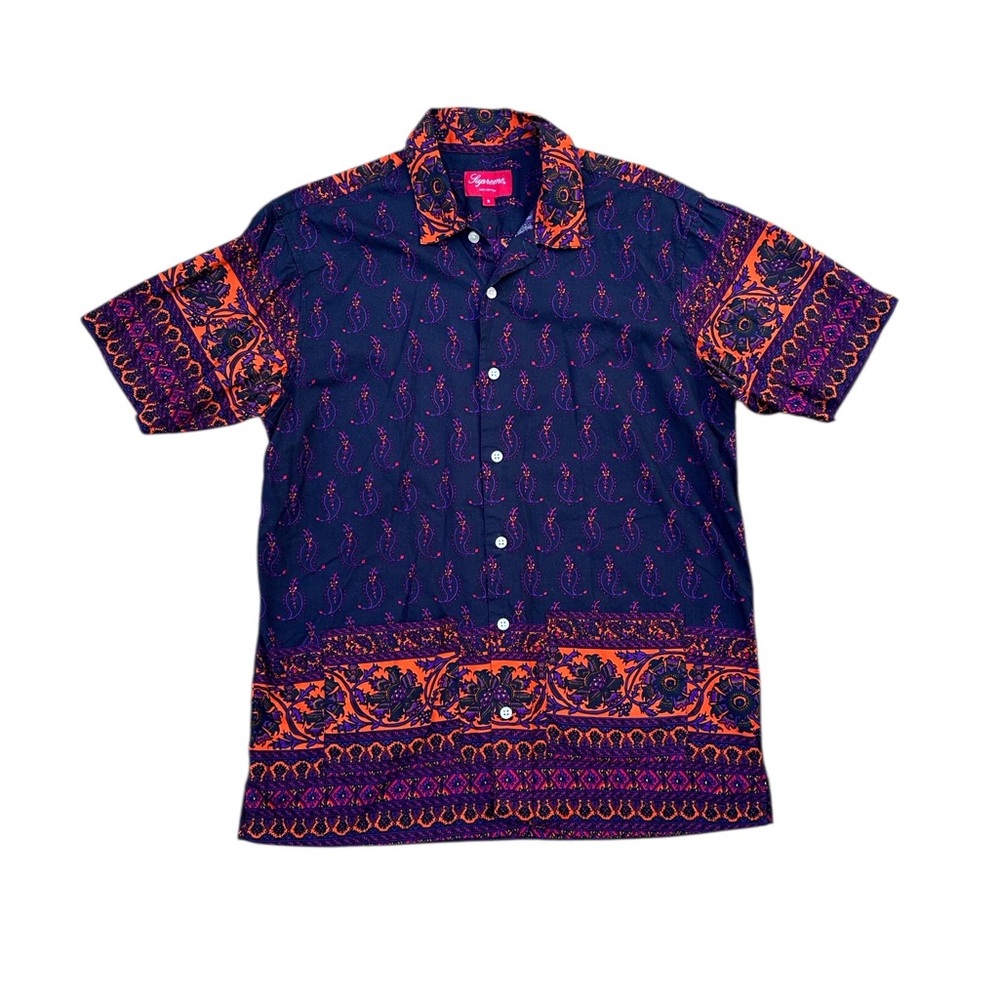 Supreme Purple and Orange Paisley Short Sleeve Button-Up Shirt